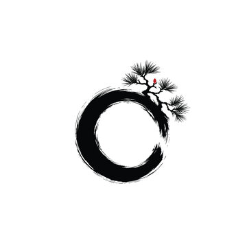 Enso Circle with Pine Needle Sprig