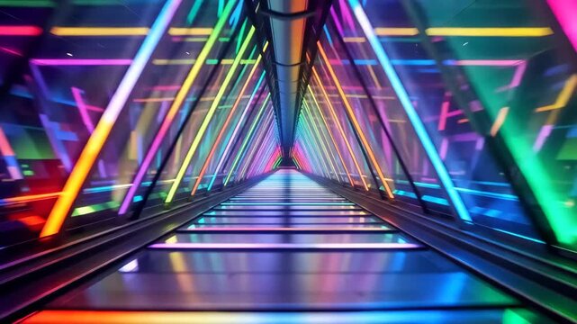 Futuristic Rainbow Neon Triangle Tunnel Motion Loop