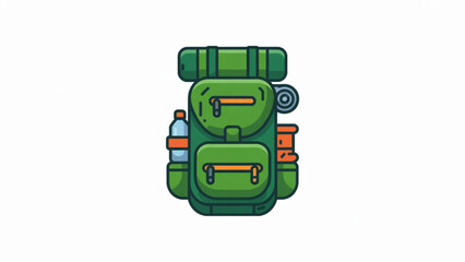 Green backpack with black straps and handles standing upright © MstUmratun
