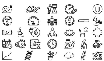 Slow Concept Outline Icons Set with Patience Waiting Relaxation and Low Speed Symbols © Md