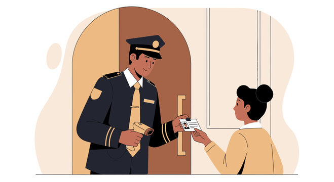 Security Guard Checking ID at Entrance | Officer Verification