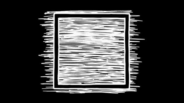 White wiggly hand-drawn square frame sketch texture background element on alpha 2