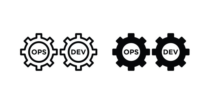 Dev ops icon set in black, suitable for graphic projects and designs