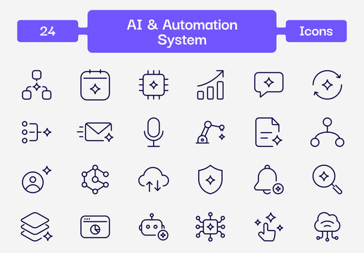 AI and Automation Stroke Icon Set