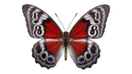 Red butterfly with black and white markings and number 8 shapes © Lisa