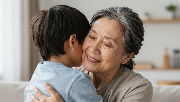 Affectionate moment: grandmother embraces her grandchild in a warm hug filled with love