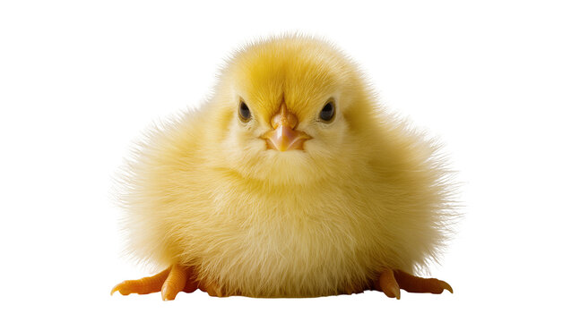 Fluffy yellow chick with dark eyes and beak