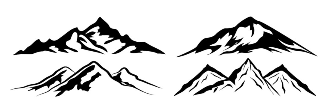 Mountain landscape silhouettes, peak collection, graphic design