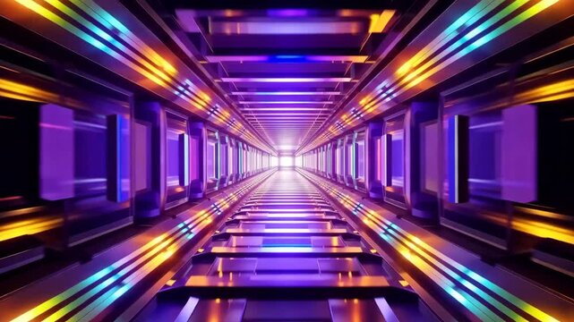 Futuristic Sci Fi Neon Tunnel Moving Forward Loop