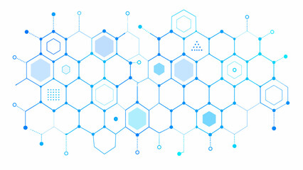 Blue hexagons, molecular structures, chemistry icons, science graphics, technology backgrounds isolated on White Background Editable EPS © Md Shaikh Farid
