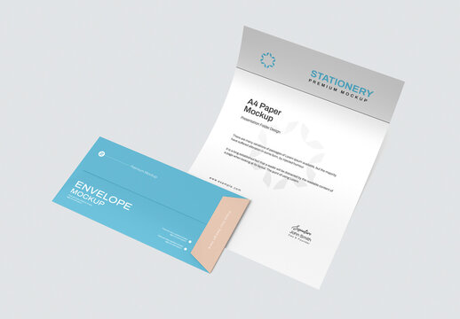 Minimal A4 Paper and Envelope Mockup