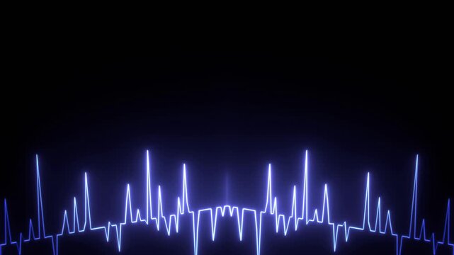 Audio amplitude waveform glowing blue - data signal frequency visualization, technology, analytics, health, music, broadcast, digital communication, sound, business, forecast, trading, medicine