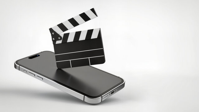 Smartphone with movie clapper creating mobile video production