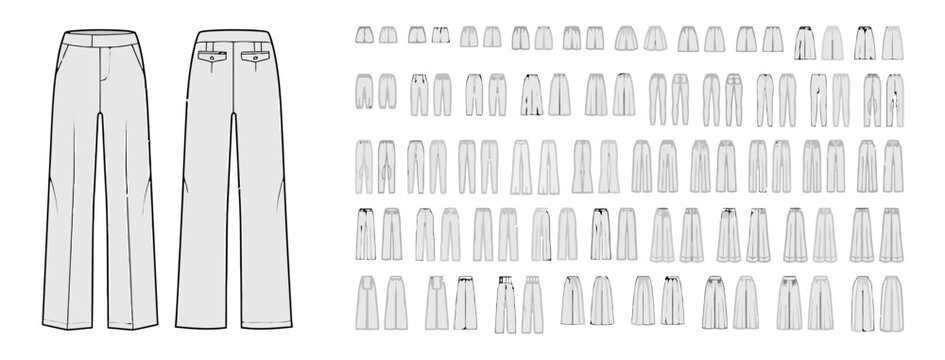 Pants fashion sketches with front and back views
