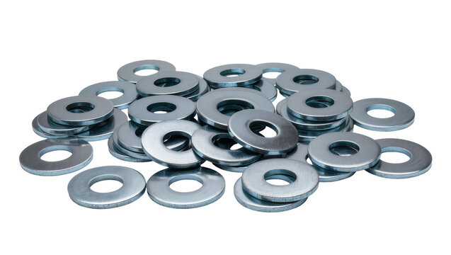 Pile of flat metal washers with central holes