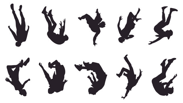 Silhouette figures tumbling in action, dynamic movement compilation