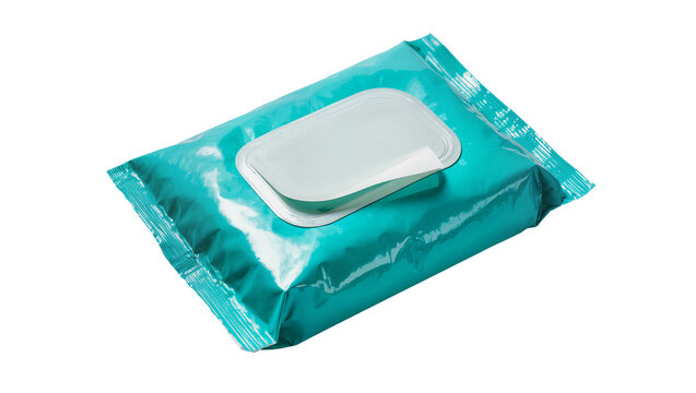 Turquoise wet wipes package with opened lid