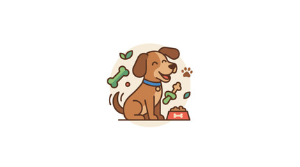 Cute Happy Puppy Dog Character with Bones and Food Bowl © Rayyan Zidan Theodor