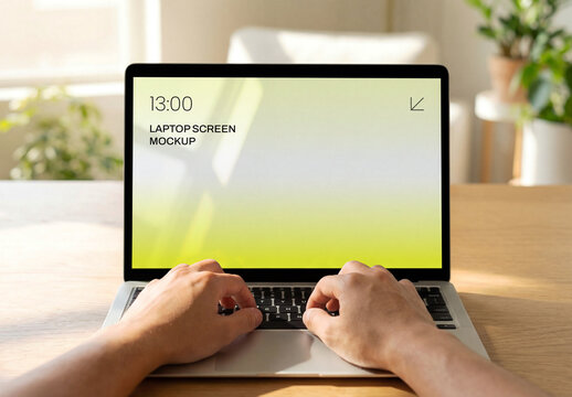 Hands Typing on Laptop Screen Mockup