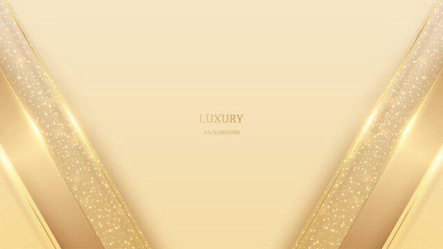 Luxury gold abstract background with elegant diagonal geometric layers, shimmering glitter, and glowing light effects.