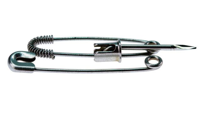 Metal safety pin with coiled spring and sharp point