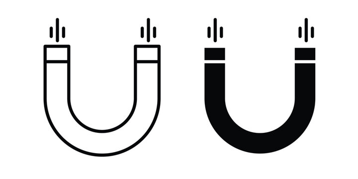 Magnet icon set in black, suitable for graphic projects and designs