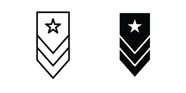 Military rank badge icon set in black, suitable for graphic projects and designs
