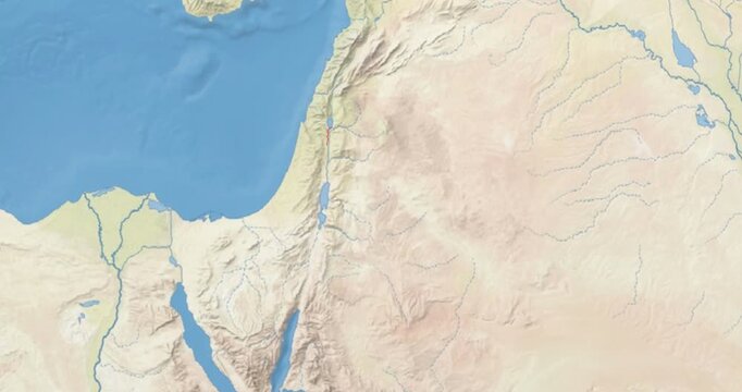 Jordan on Globe. Zoom into the country with Earth spinning on dark background. Physical world map with Jordan and label on it. Country view animation.