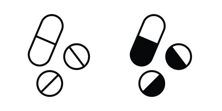 Painkiller pills icon set in black, suitable for graphic projects and designs