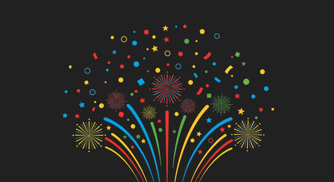 People celebrate a Victory Day with colorful fireworks exploding in the evening.
