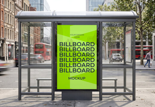 Modern Bus Stop Billboard Mockup