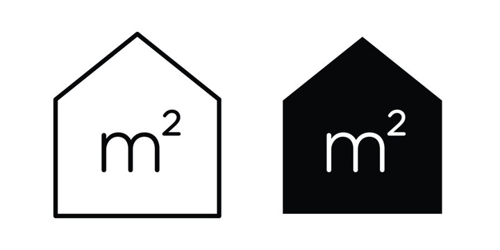 Square Meter icon set in black, suitable for graphic projects and designs
