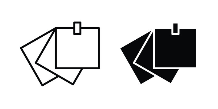 Sticky notes icon set in black, suitable for graphic projects and designs