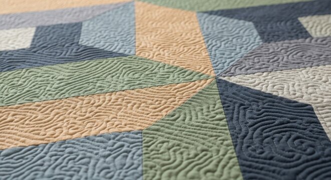 Geometric Patchwork Quilt, Colorful Textured Fabric, Modern Home Decor, Quilting Patterns