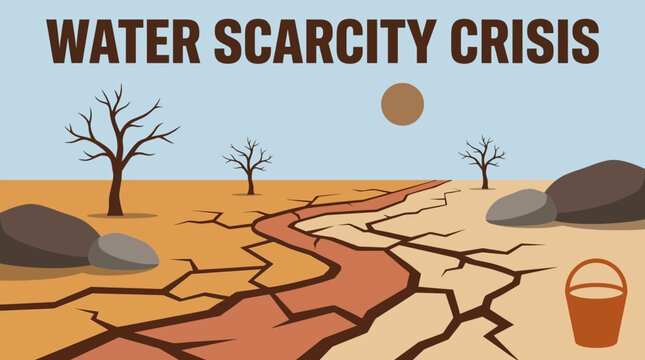 Water Scarcity Crisis Depicted Through Empty Dried Riverbed