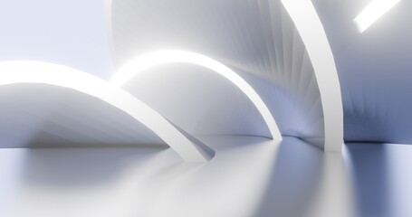 Fototapeta premium Futuristic architecture background exterior of curved building 3d render