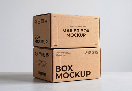 Mailer Box Packaging PSD Mockup