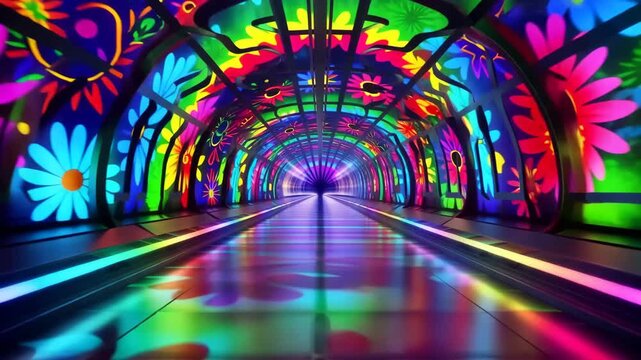 Psychedelic Neon Flower Tunnel Abstract Motion