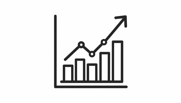 A line graph with a rising arrow shows business data growth