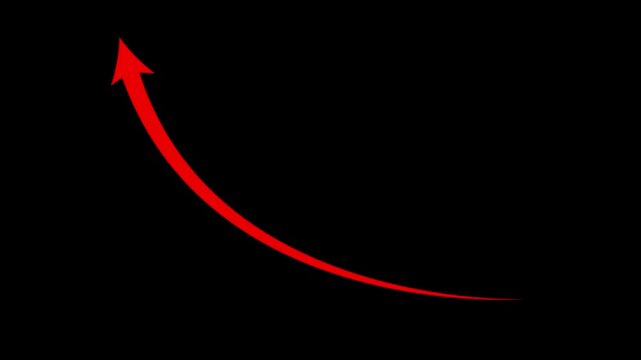 Red color red arrow rising transparent channel.Glowing Digital Arrow Ascending on Business Graph Glowing Digital Arrow Ascending on Business Graph.