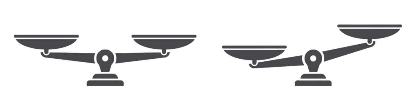 Balanced and Unbalanced Scales Icons for Justice and Decision Making