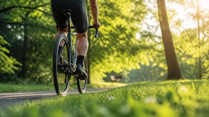 Fototapeta premium Close up of person cycling in the park.