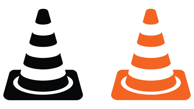 Traffic Cone Icon Set in Black and Orange Representing Road Safety, Construction Warning and Traffic Control Concept in Flat Vector Style Isolated on White Background for Infrastructure and Safety 