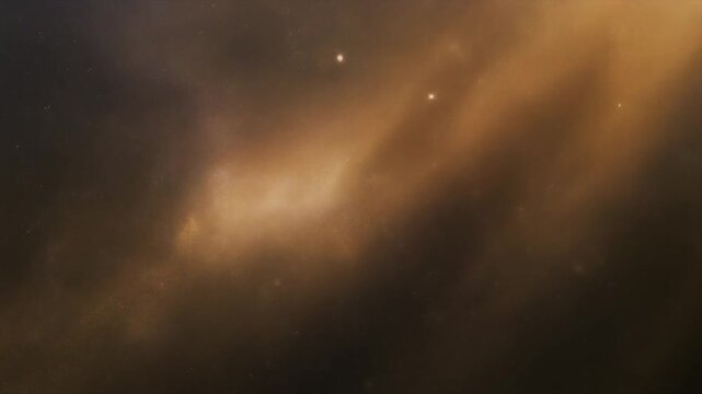 Warm flare glow spreading through soft radiant haze beams across dark nebula with calm motion