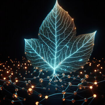 Ethereal Bioluminescent Chacruna Leaf Revealing Glowing Neural Pathways