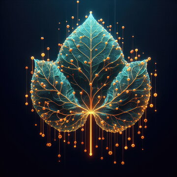 Ethereal Bioluminescent Chacruna Leaf Revealing Glowing Neural Pathways