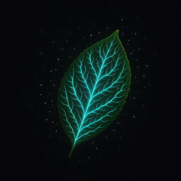 Ethereal Bioluminescent Chacruna Leaf Revealing Glowing Neural Pathways