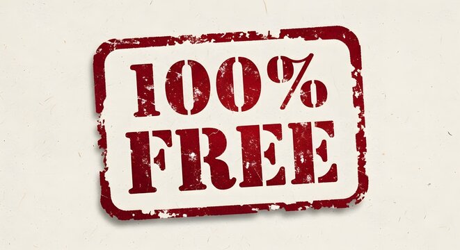 Vintage Style Stamp with 100% Free Text Design on White Background, Retro Badge for Promotions and Offers