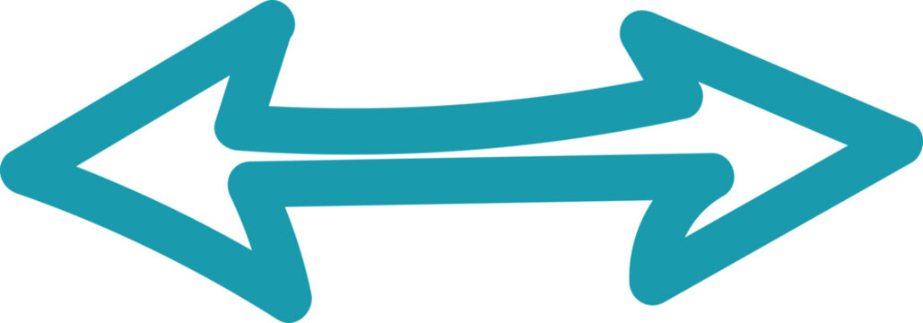 Teal hand-drawn double-headed arrow pointing left and right on black background representing choices and direction.