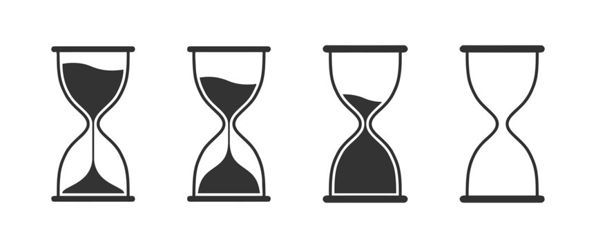 Set of hourglass icons showing time passage, flat vector design